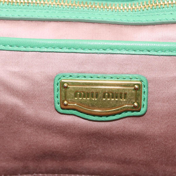 Miu Miu Matelasse Hand Bag Leather 2way Green Gold Auth 167731M
