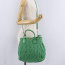 Miu Miu Matelasse Hand Bag Leather 2way Green Gold Auth 167731M-33