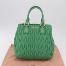 Miu Miu Matelasse Hand Bag Leather 2way Green Gold Auth 167731M-34