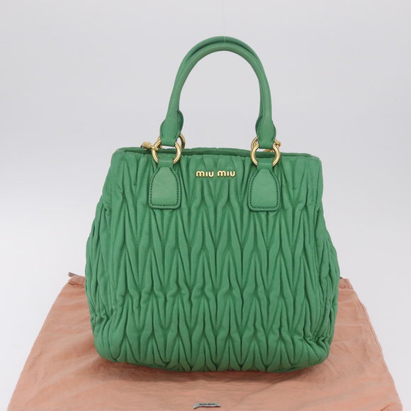 Miu Miu Matelasse Hand Bag Leather 2way Green Gold Auth 167731M