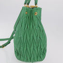 Miu Miu Matelasse Hand Bag Leather 2way Green Gold Auth 167731M-4