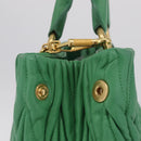 Miu Miu Matelasse Hand Bag Leather 2way Green Gold Auth 167731M-5