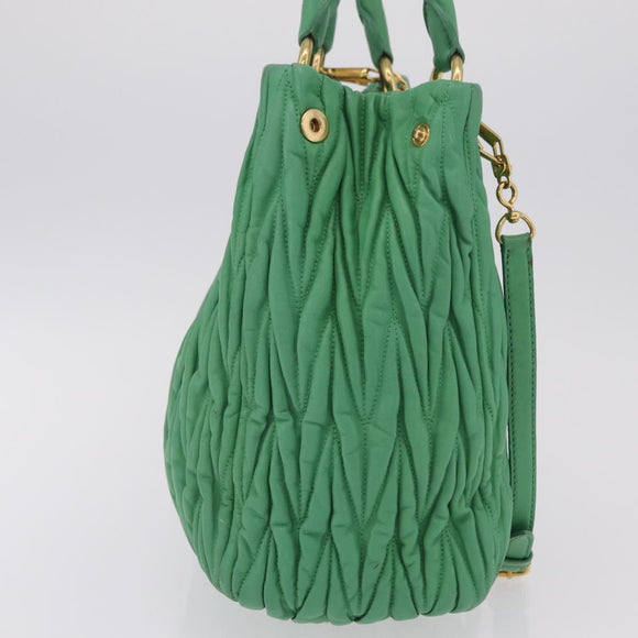 Miu Miu Matelasse Hand Bag Leather 2way Green Gold Auth 167731M