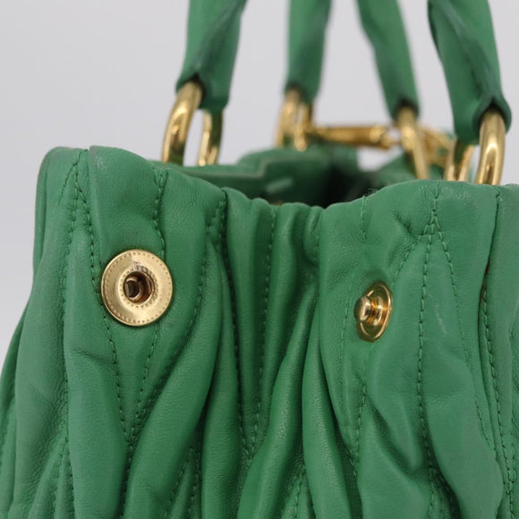 Miu Miu Matelasse Hand Bag Leather 2way Green Gold Auth 167731M