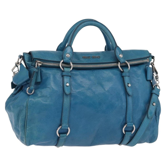 Miu Miu Hand Bag Leather 2way Blue Silver Auth 167732M