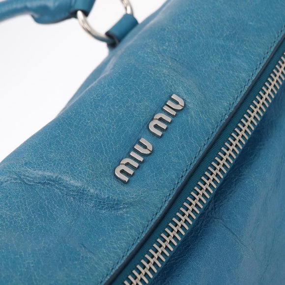 Miu Miu Hand Bag Leather 2way Blue Silver Auth 167732M