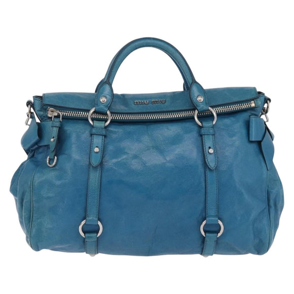 Miu Miu Hand Bag Leather 2way Blue Silver Auth 167732M