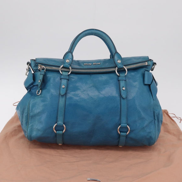 Miu Miu Hand Bag Leather 2way Blue Silver Auth 167732M
