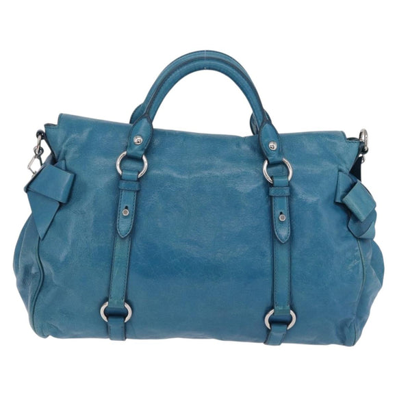Miu Miu Hand Bag Leather 2way Blue Silver Auth 167732M