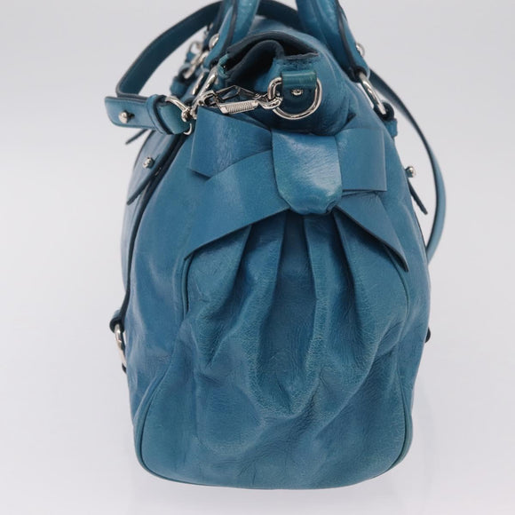 Miu Miu Hand Bag Leather 2way Blue Silver Auth 167732M