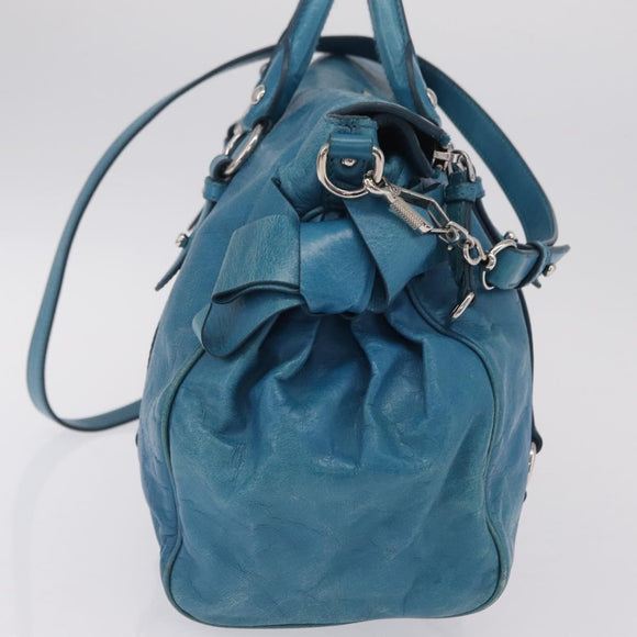 Miu Miu Hand Bag Leather 2way Blue Silver Auth 167732M