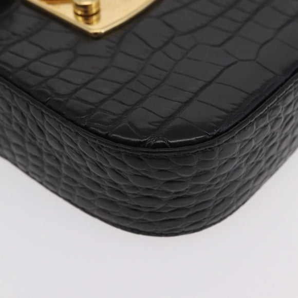 Miu Miu Phone Shoulder Bag Leather Black Gold Auth 167733A