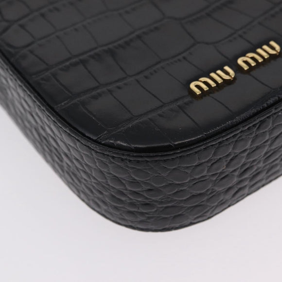 Miu Miu Phone Shoulder Bag Leather Black Gold Auth 167733A