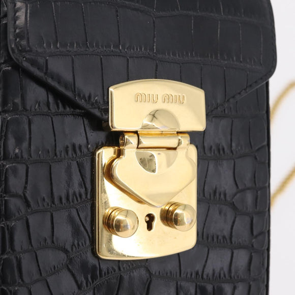 Miu Miu Phone Shoulder Bag Leather Black Gold Auth 167733A