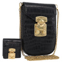 Miu Miu Phone Shoulder Bag Leather Black Gold Auth 167733A-1