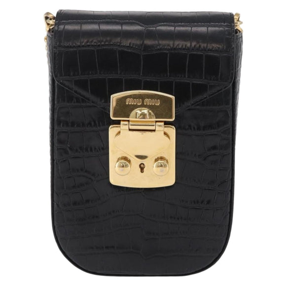 Miu Miu Phone Shoulder Bag Leather Black Gold Auth 167733A