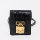 Miu Miu Phone Shoulder Bag Leather Black Gold Auth 167733A-25