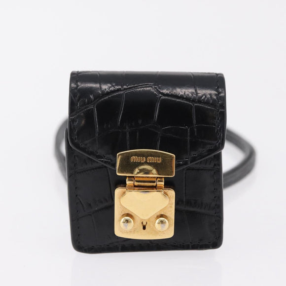 Miu Miu Phone Shoulder Bag Leather Black Gold Auth 167733A