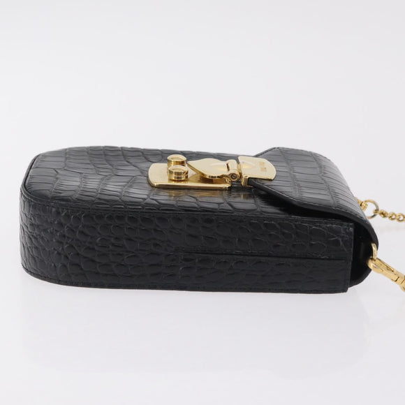 Miu Miu Phone Shoulder Bag Leather Black Gold Auth 167733A