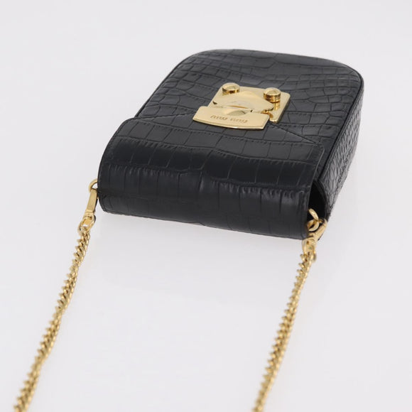 Miu Miu Phone Shoulder Bag Leather Black Gold Auth 167733A