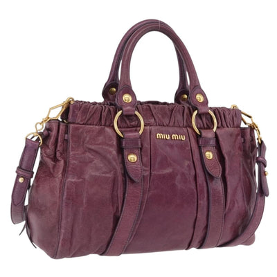 Miu Miu Hand Bag Leather 2way Purple Gold Auth 167734M