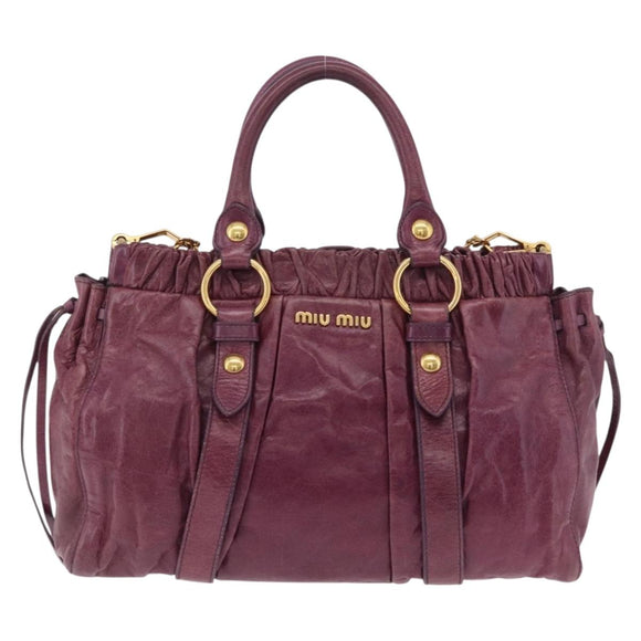 Miu Miu Hand Bag Leather 2way Purple Gold Auth 167734M