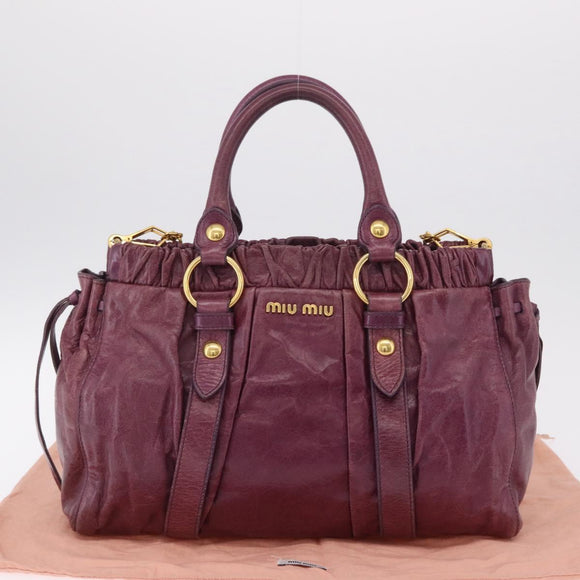 Miu Miu Hand Bag Leather 2way Purple Gold Auth 167734M