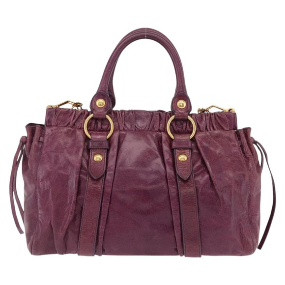 Miu Miu Hand Bag Leather 2way Purple Gold Auth 167734M