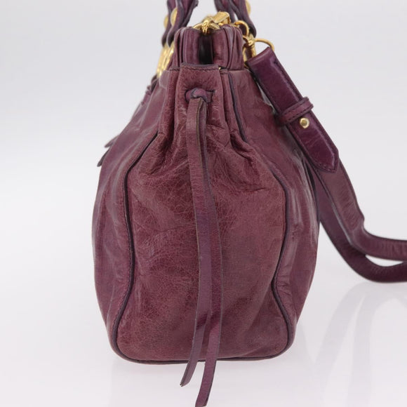 Miu Miu Hand Bag Leather 2way Purple Gold Auth 167734M