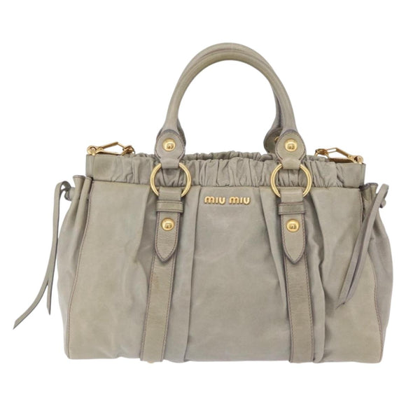 Miu Miu Hand Bag Leather 2way Gray Gold Auth 167735M