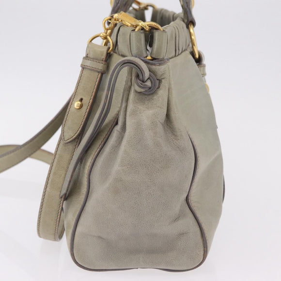 Miu Miu Hand Bag Leather 2way Gray Gold Auth 167735M