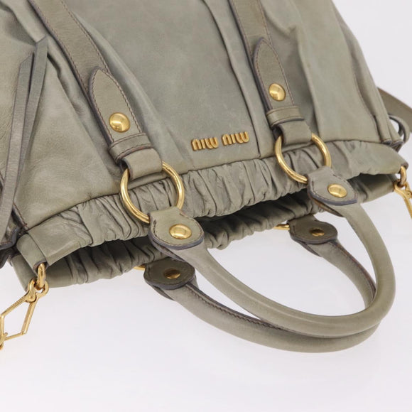 Miu Miu Hand Bag Leather 2way Gray Gold Auth 167735M