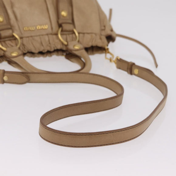 Miu Miu Hand Bag Leather 2way Beige Gold Auth 167736M