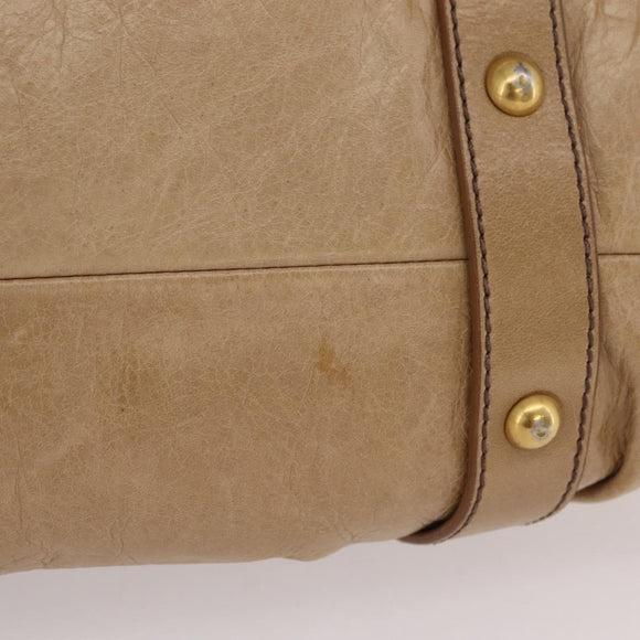 Miu Miu Hand Bag Leather 2way Beige Gold Auth 167736M