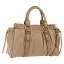 Miu Miu Hand Bag Leather 2way Beige Gold Auth 167736M-1