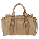 Miu Miu Hand Bag Leather 2way Beige Gold Auth 167736M-13