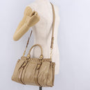 Miu Miu Hand Bag Leather 2way Beige Gold Auth 167736M-30