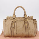 Miu Miu Hand Bag Leather 2way Beige Gold Auth 167736M-12