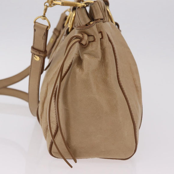 Miu Miu Hand Bag Leather 2way Beige Gold Auth 167736M
