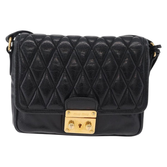 Miu Miu Shoulder Bag Leather Black Gold Auth 167737A