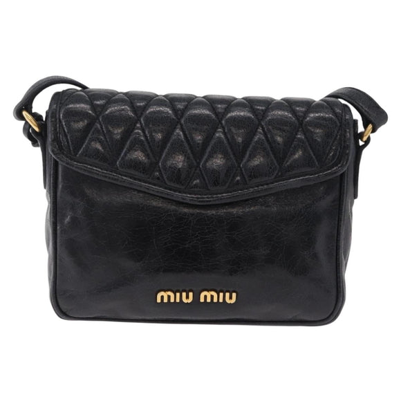 Miu Miu Shoulder Bag Leather Black Gold Auth 167737A