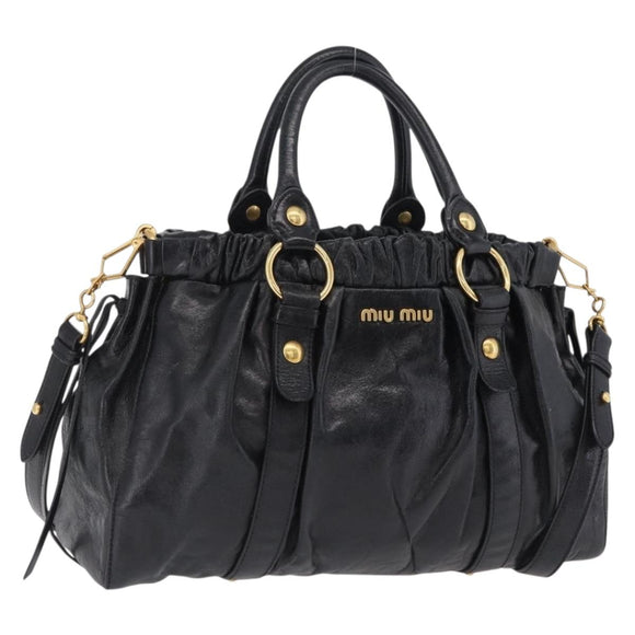 Miu Miu Hand Bag Leather 2way Black Gold Auth 167738SAM