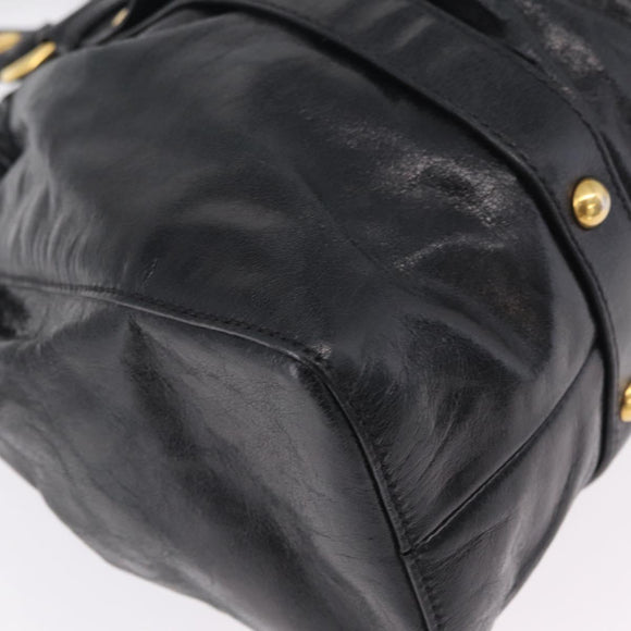Miu Miu Hand Bag Leather 2way Black Gold Auth 167738SAM