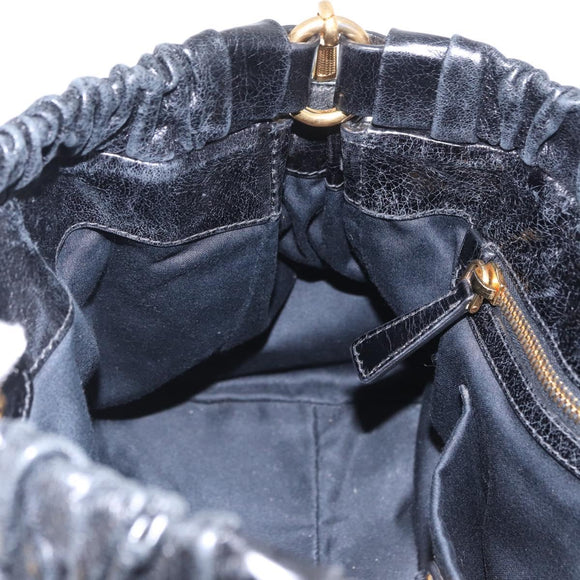 Miu Miu Hand Bag Leather 2way Black Gold Auth 167738SAM