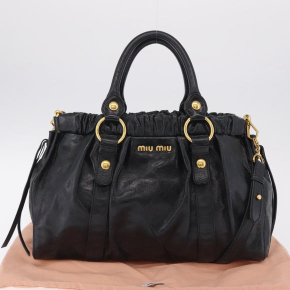 Miu Miu Hand Bag Leather 2way Black Gold Auth 167738SAM