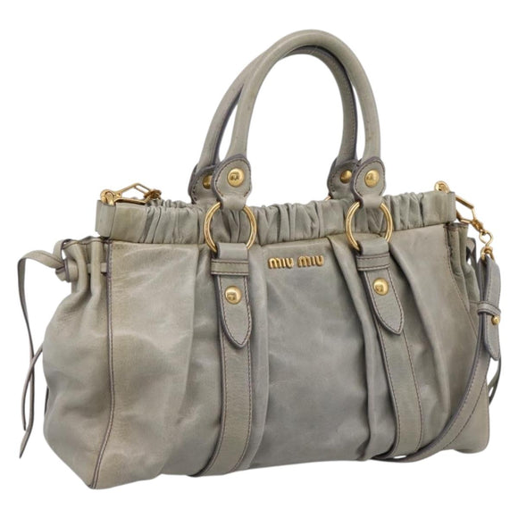 Miu Miu Hand Bag Leather 2way Gray Gold Auth 167739M