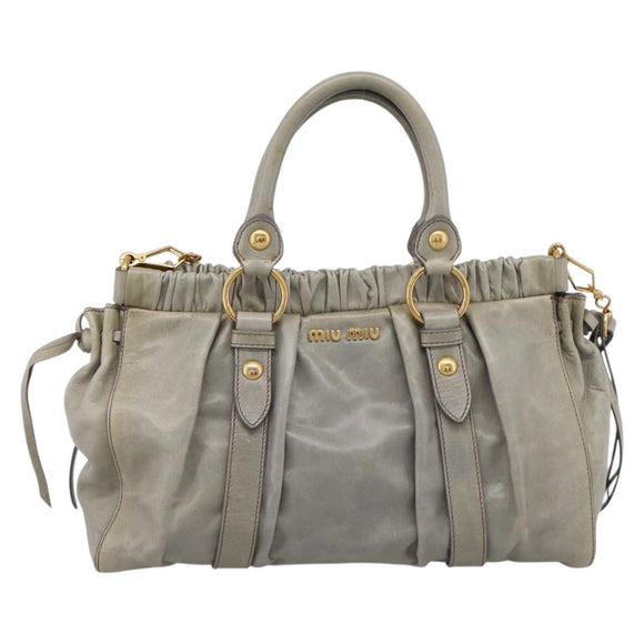 Miu Miu Hand Bag Leather 2way Gray Gold Auth 167739M