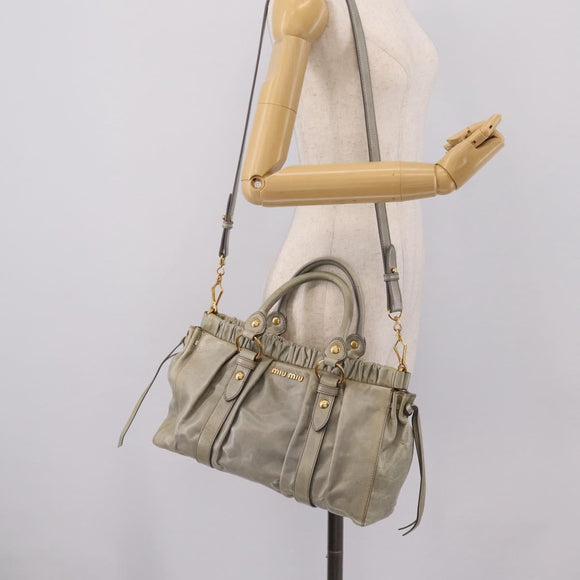 Miu Miu Hand Bag Leather 2way Gray Gold Auth 167739M