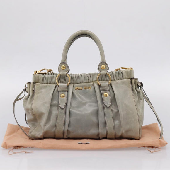 Miu Miu Hand Bag Leather 2way Gray Gold Auth 167739M
