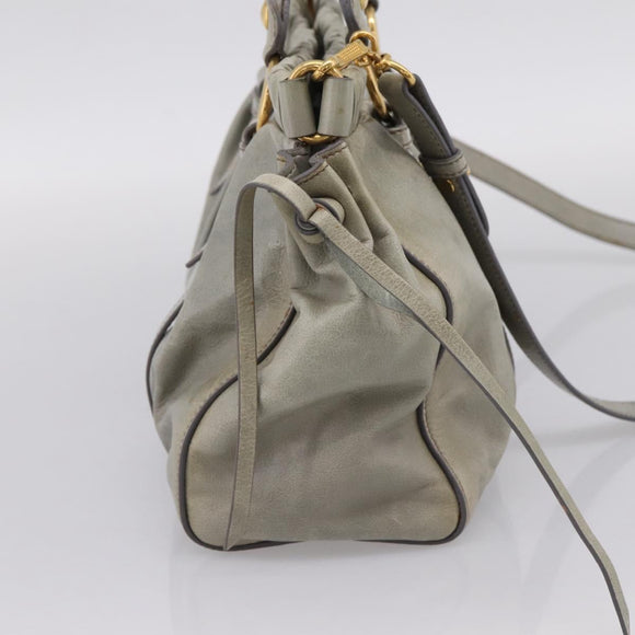 Miu Miu Hand Bag Leather 2way Gray Gold Auth 167739M